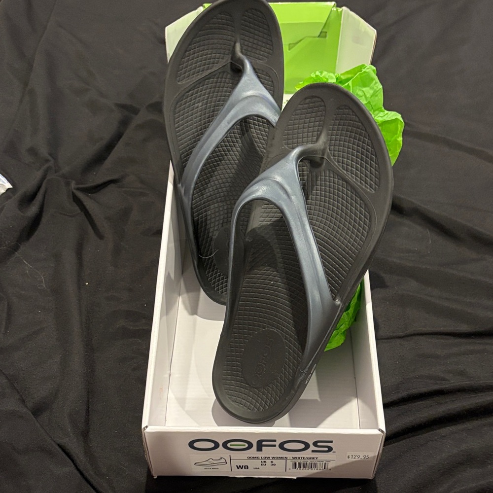 OOFOS Charcoal and Black Sandals